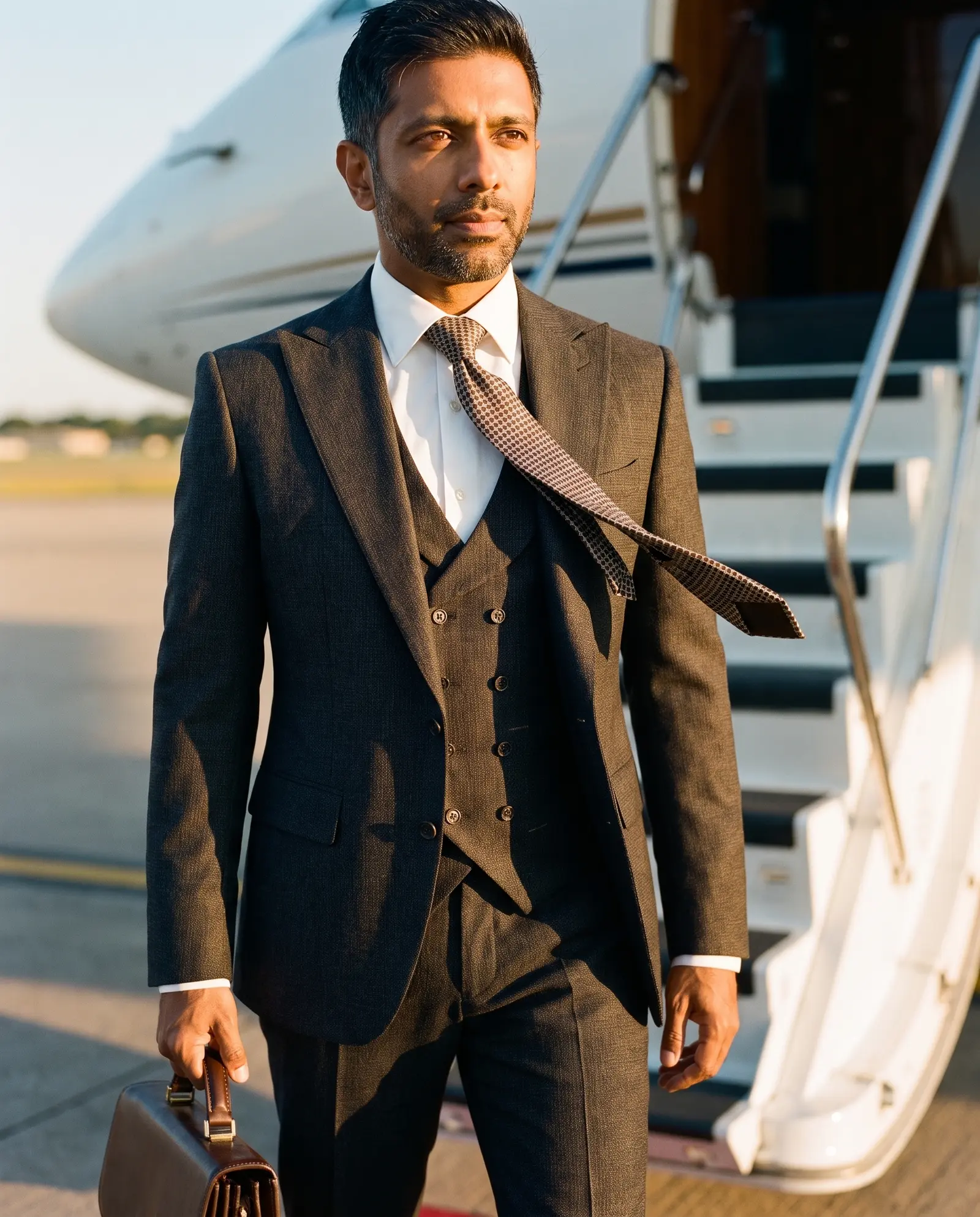 Charcoal micro check Whitehall three piece suit occasion photograph