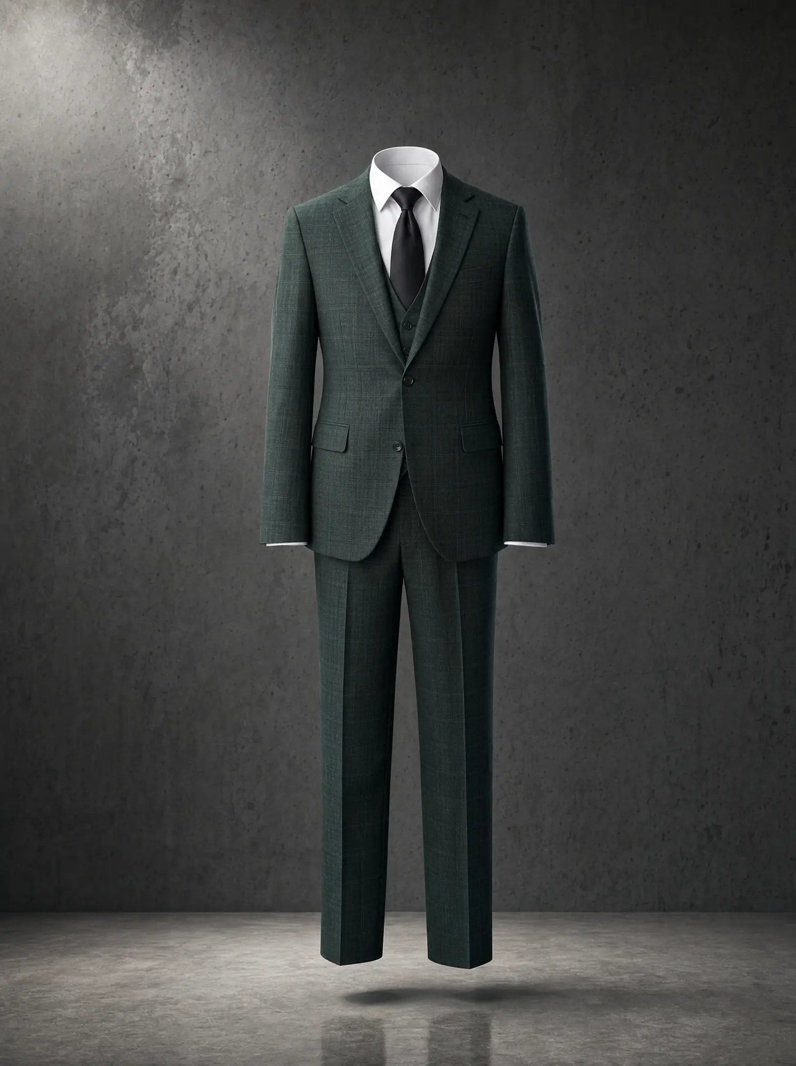 Bottle green windowpane Ellsworth three piece suit, ghost
