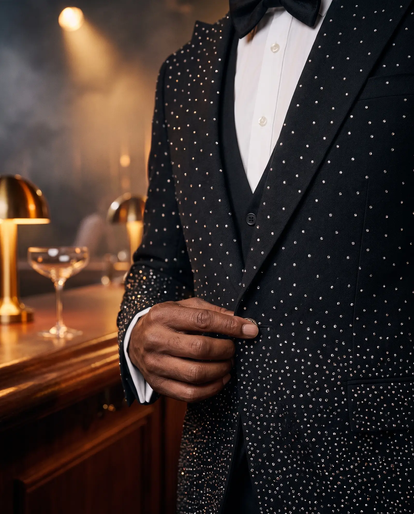 Black crystal Stellan three piece tuxedo occasion photograph