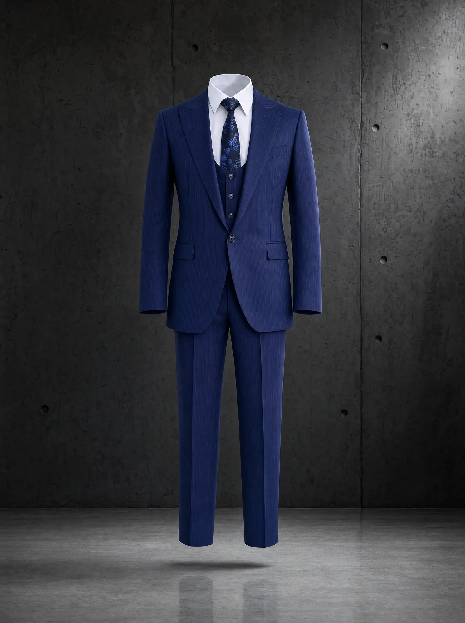 Navy pinstripe Sterling three piece suit, ghost