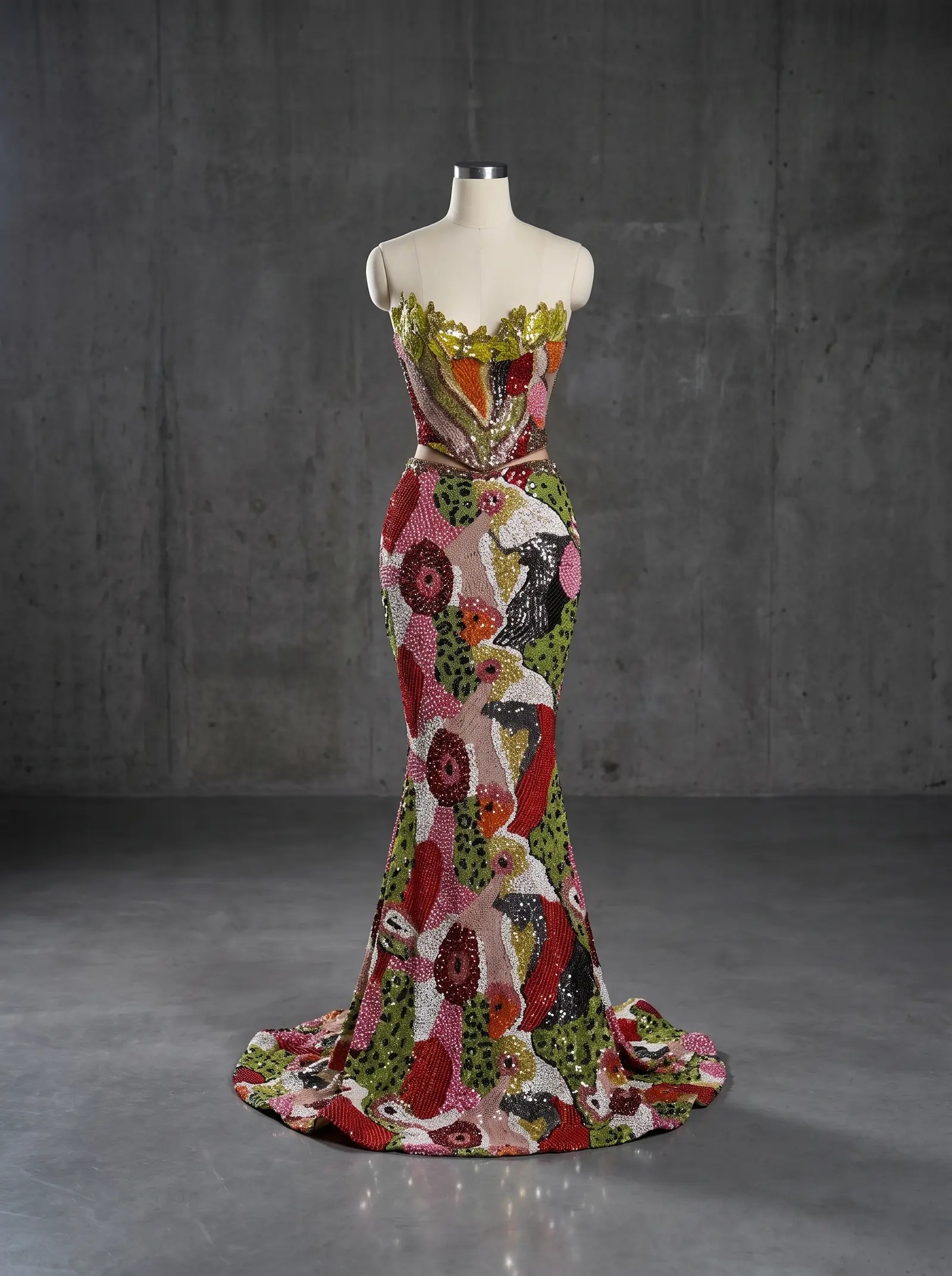 Mosaic Paradise mermaid gown, mannequin