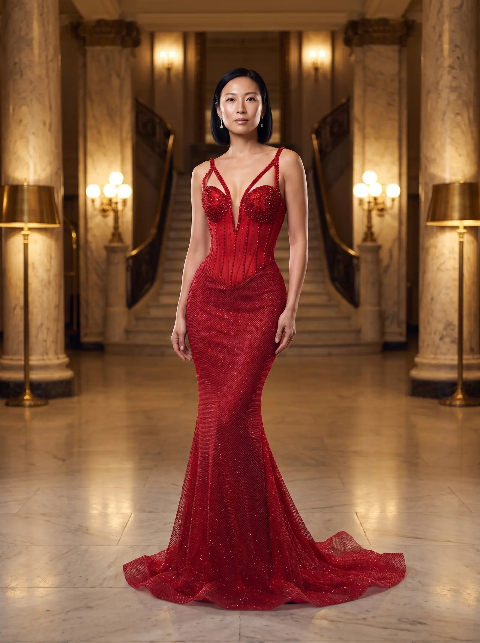 Scarlet Allure mermaid gown occasion photograph