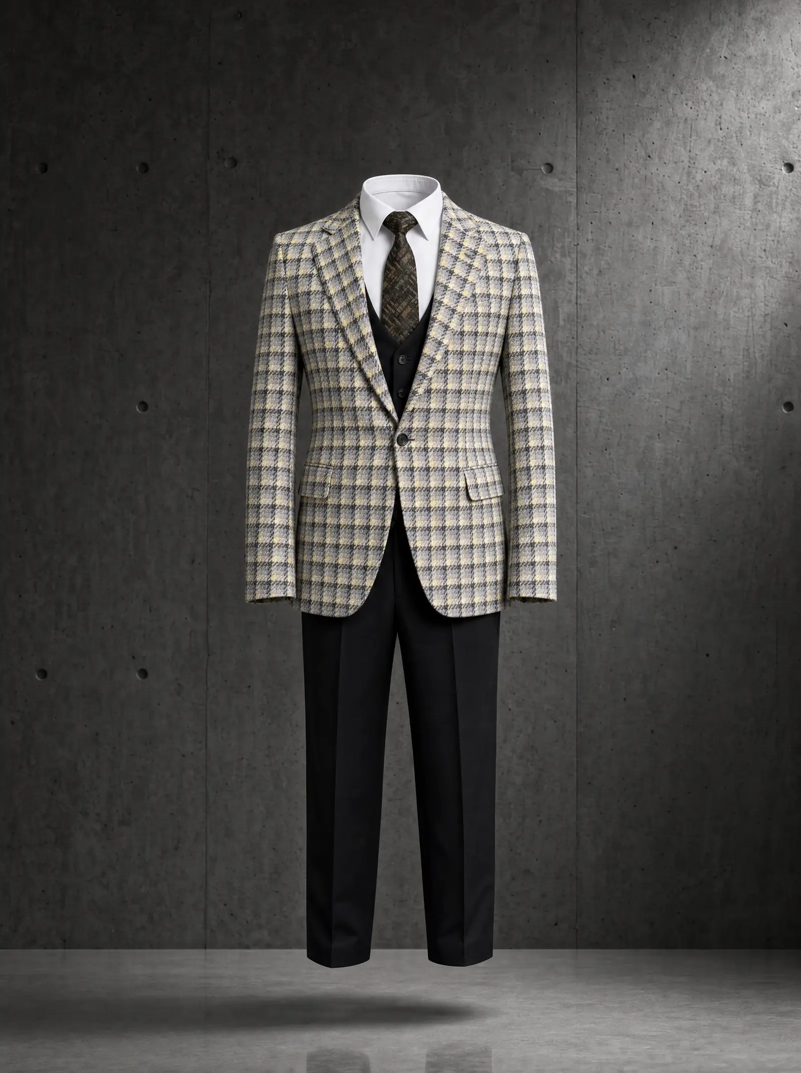 Cream and mustard check Levi three piece suit, ghost
