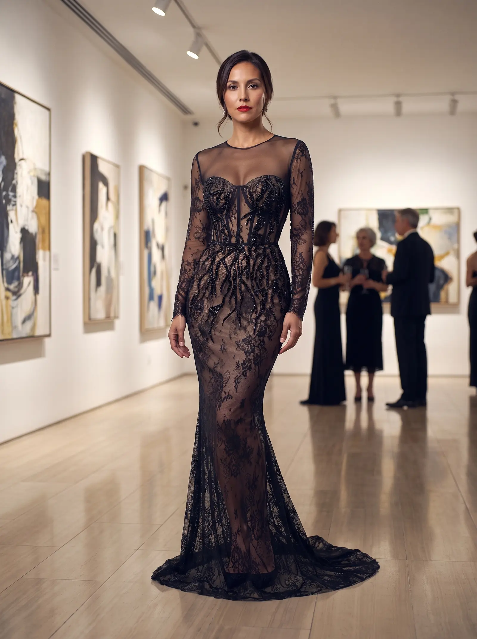 Black lace Contessa mermaid gown occasion photograph