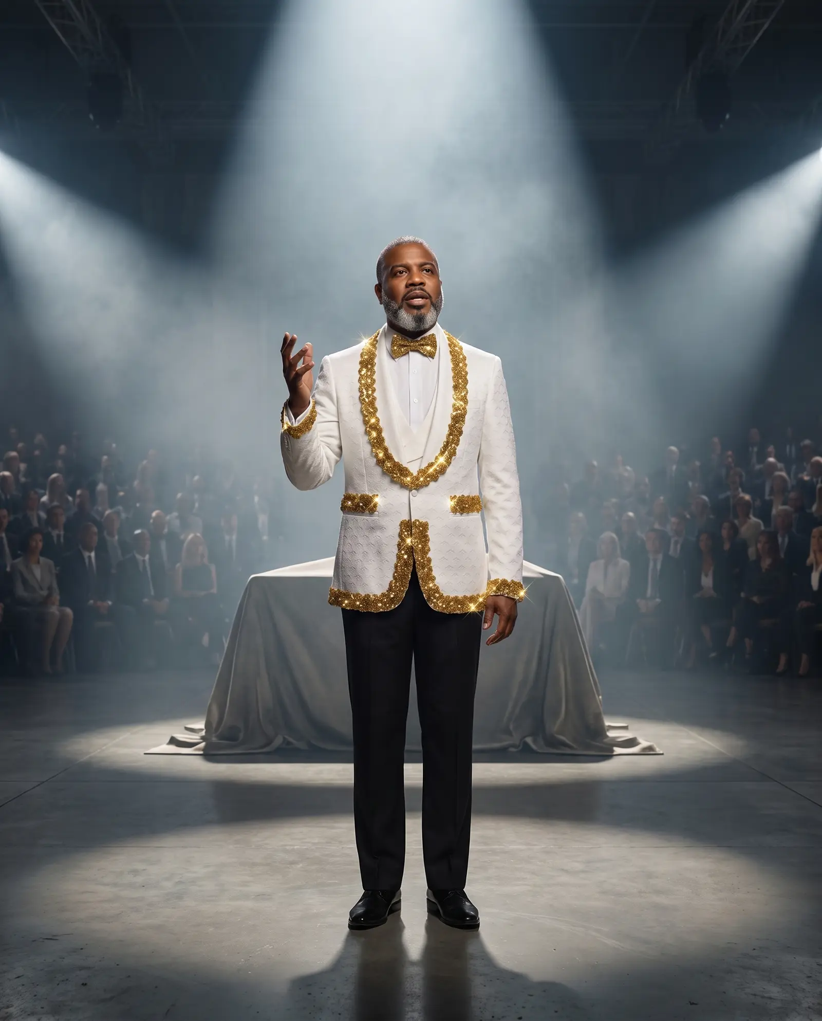 White and gold Gilt Edge tuxedo