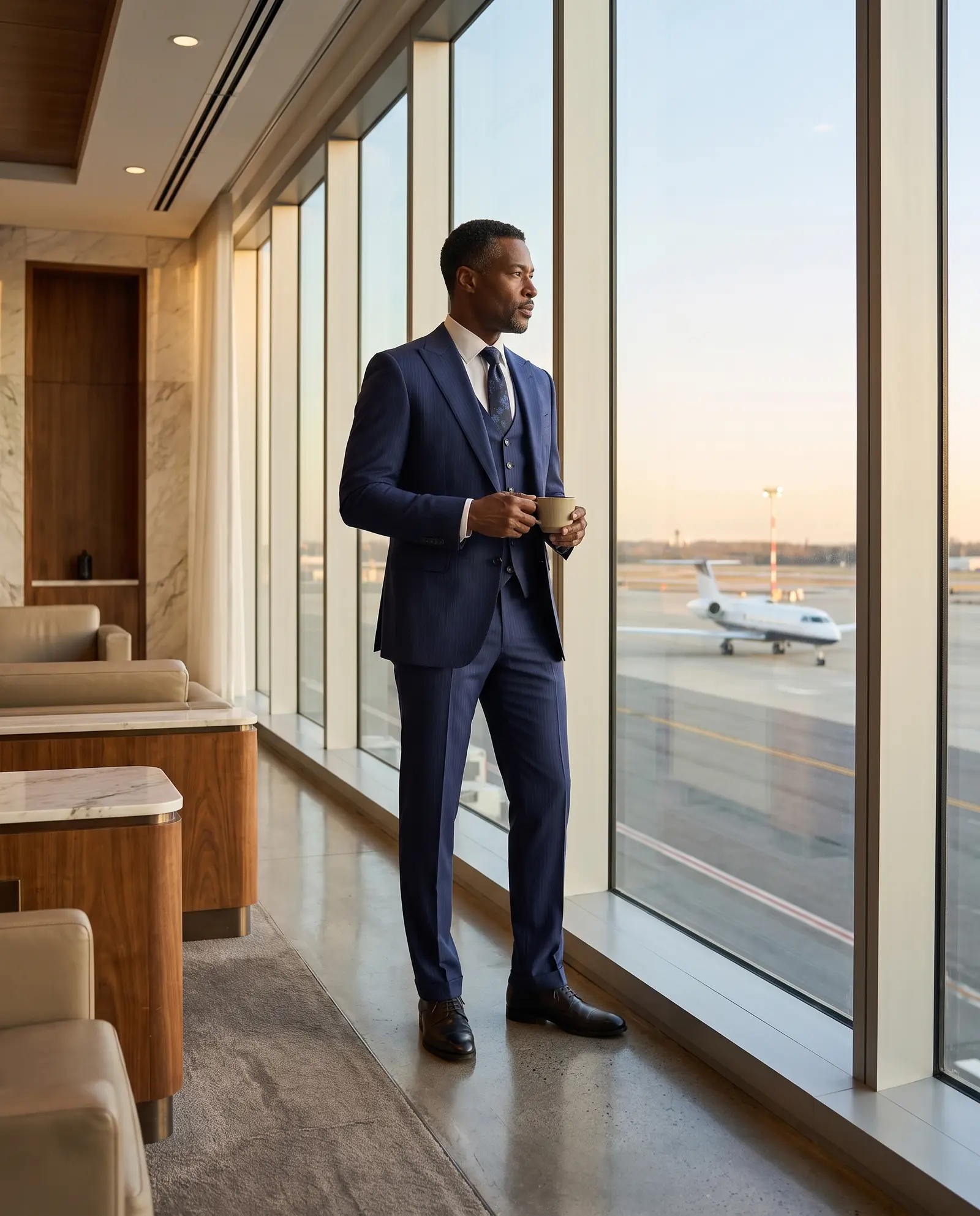 Navy pinstripe Sterling three piece suit
