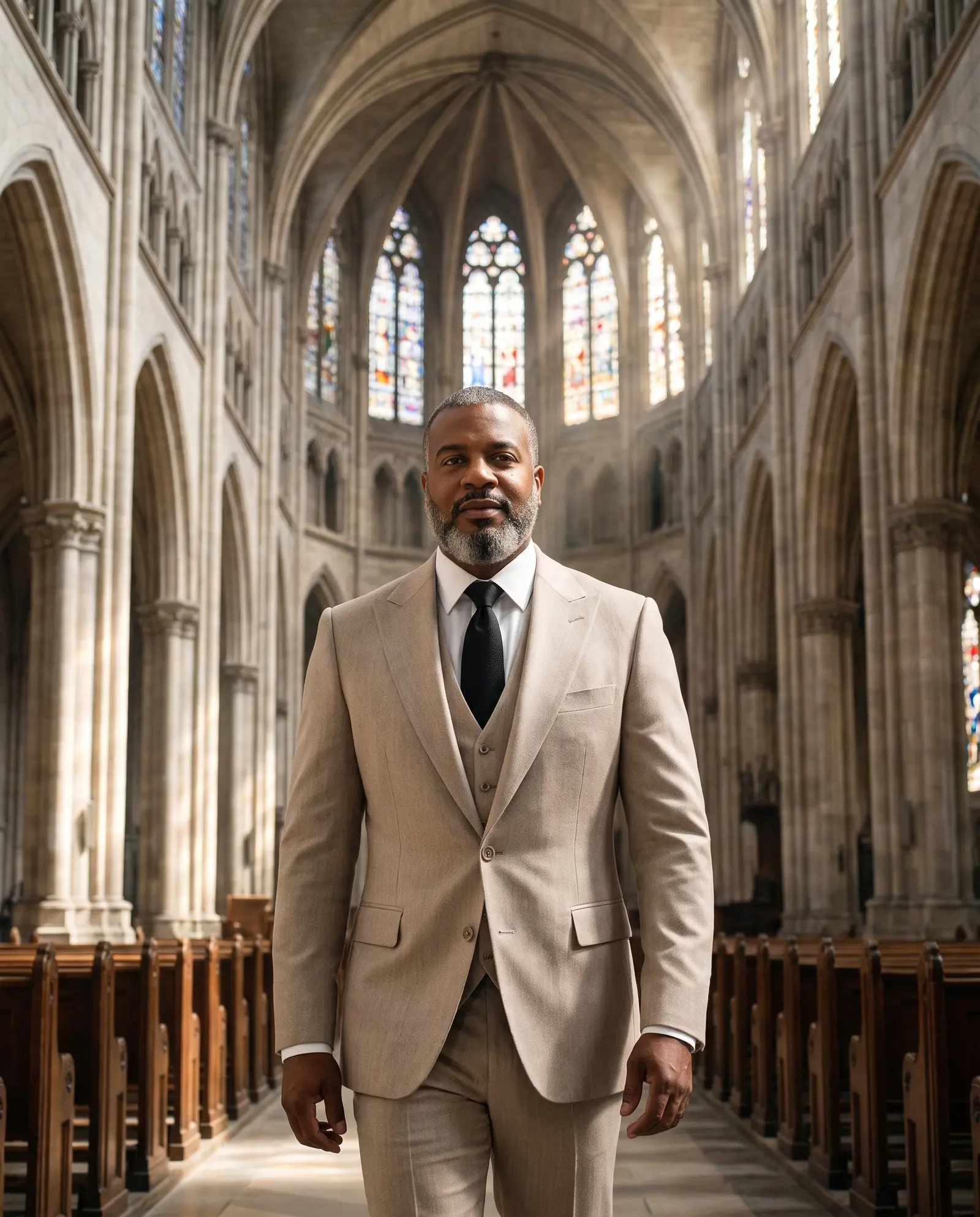 Stone herringbone Covenant three piece suit