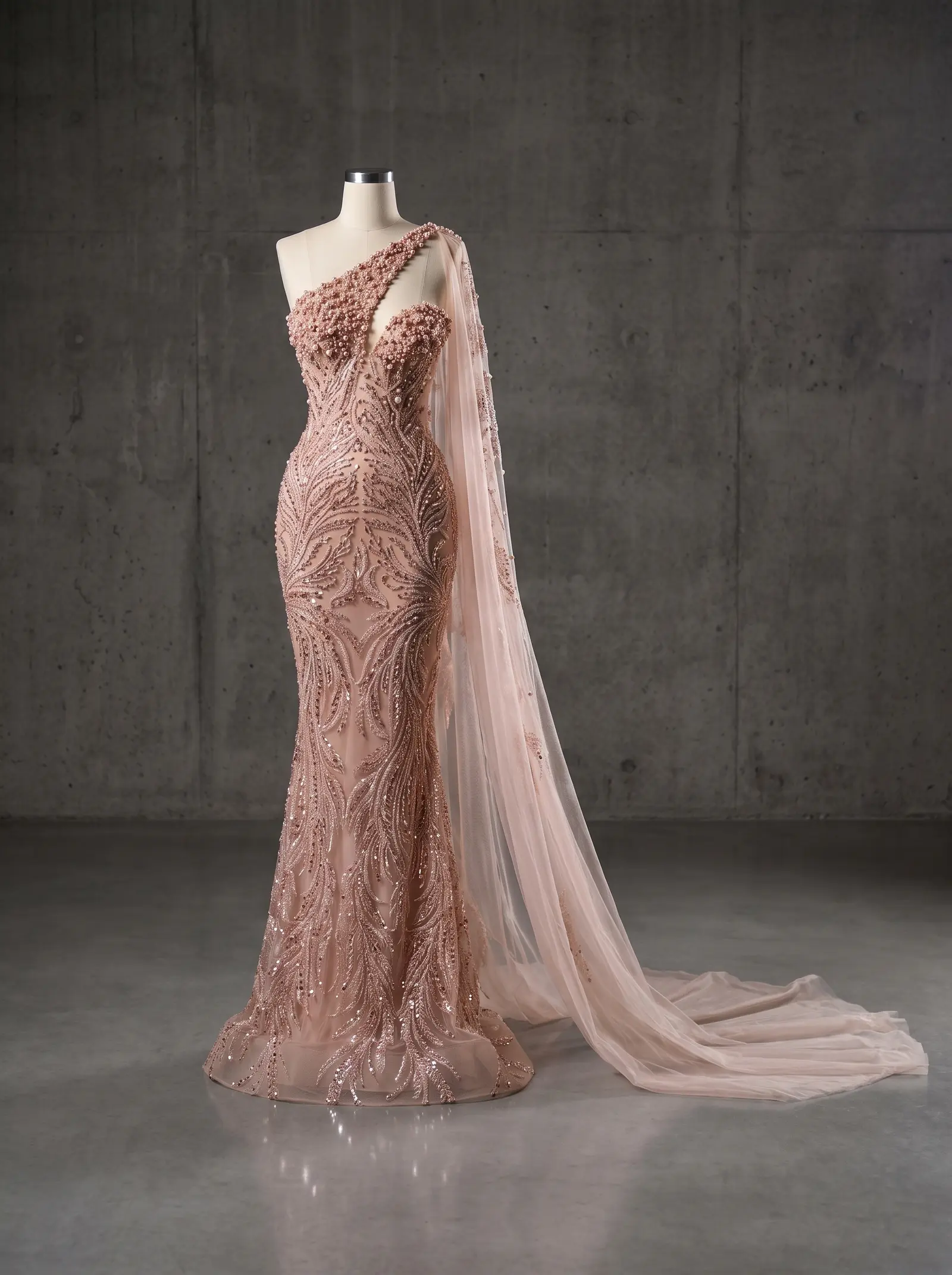 Blush Zephyr mermaid gown, mannequin