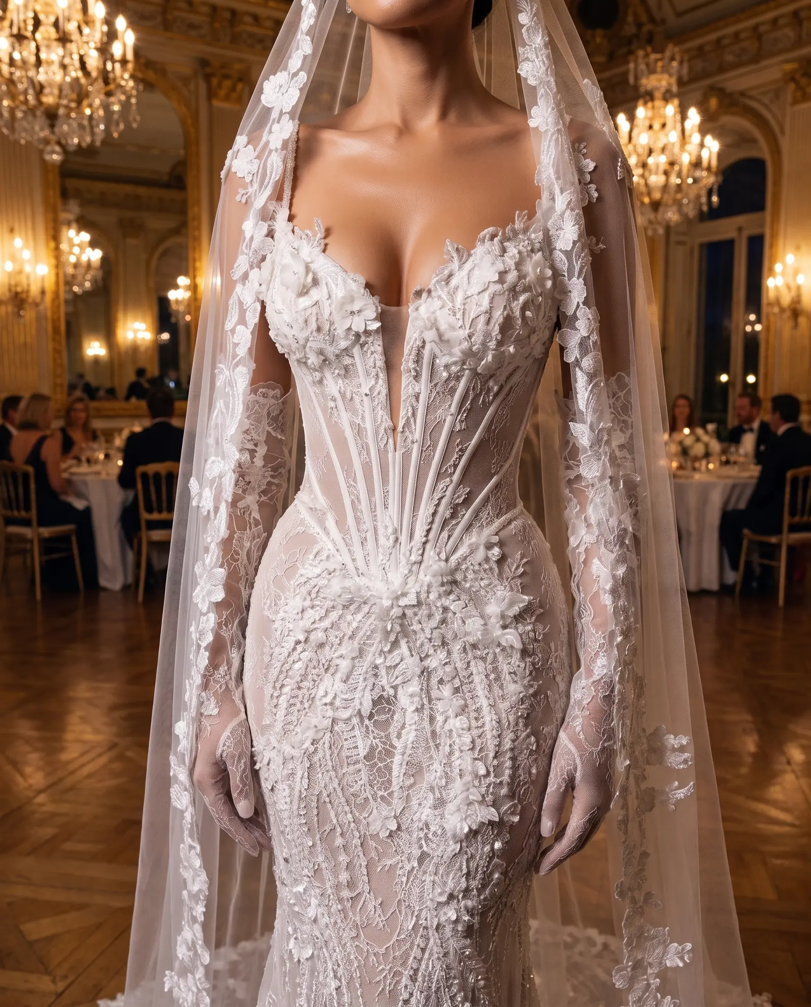 Ivory lace Devotion bridal gown occasion photograph