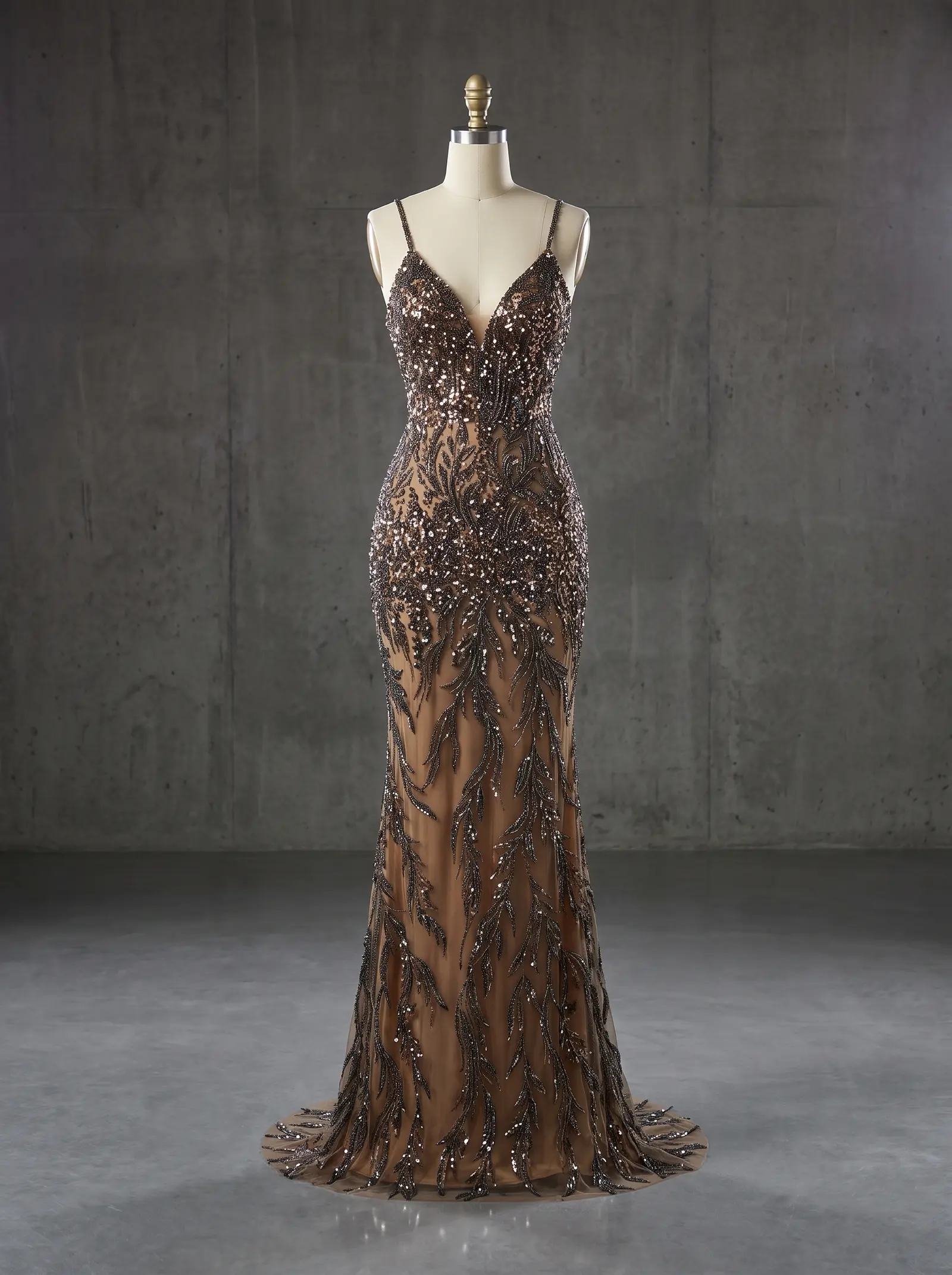 Bronze Amber gown, mannequin