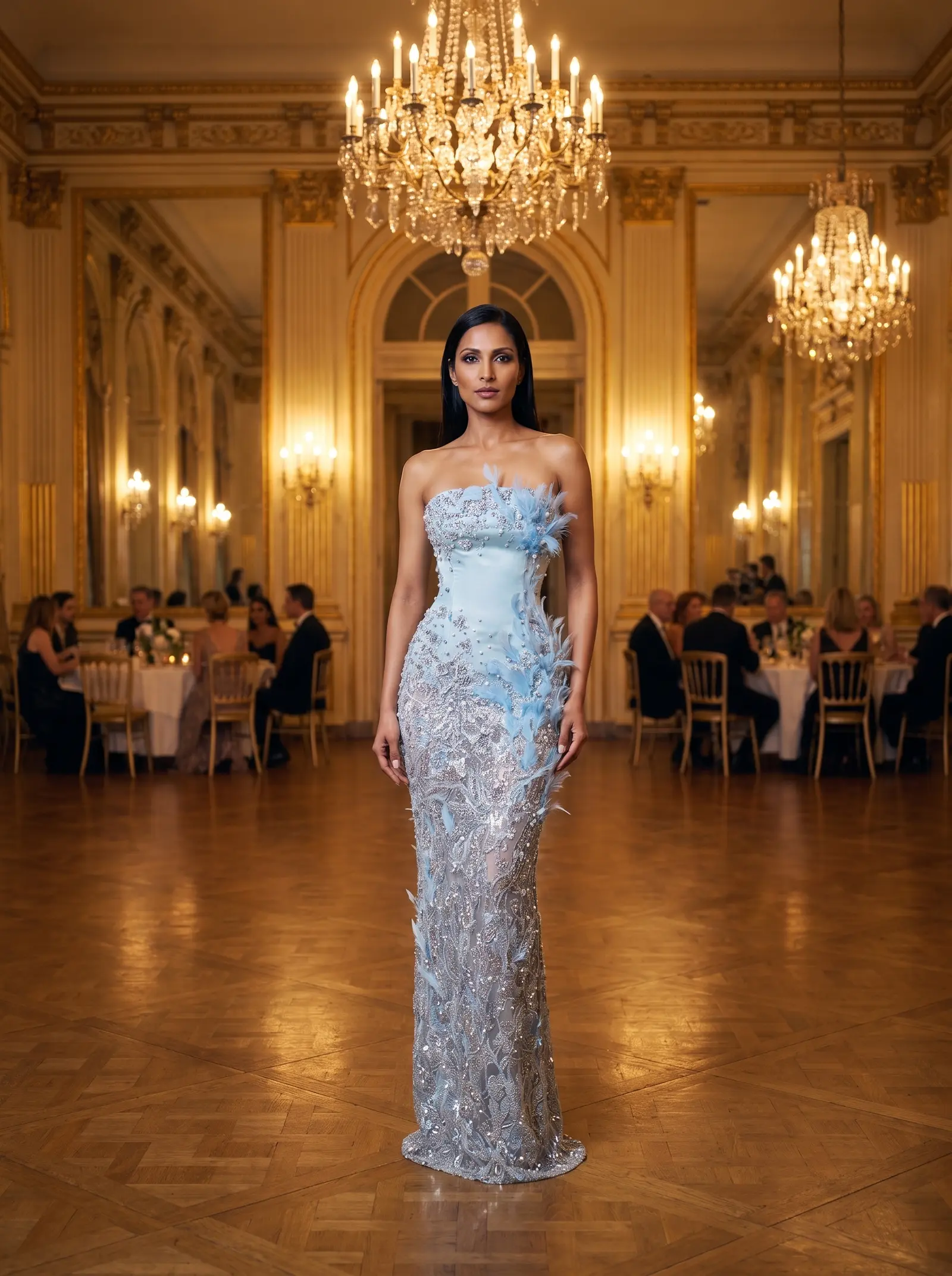 Ice blue Glacier column gown occasion photograph