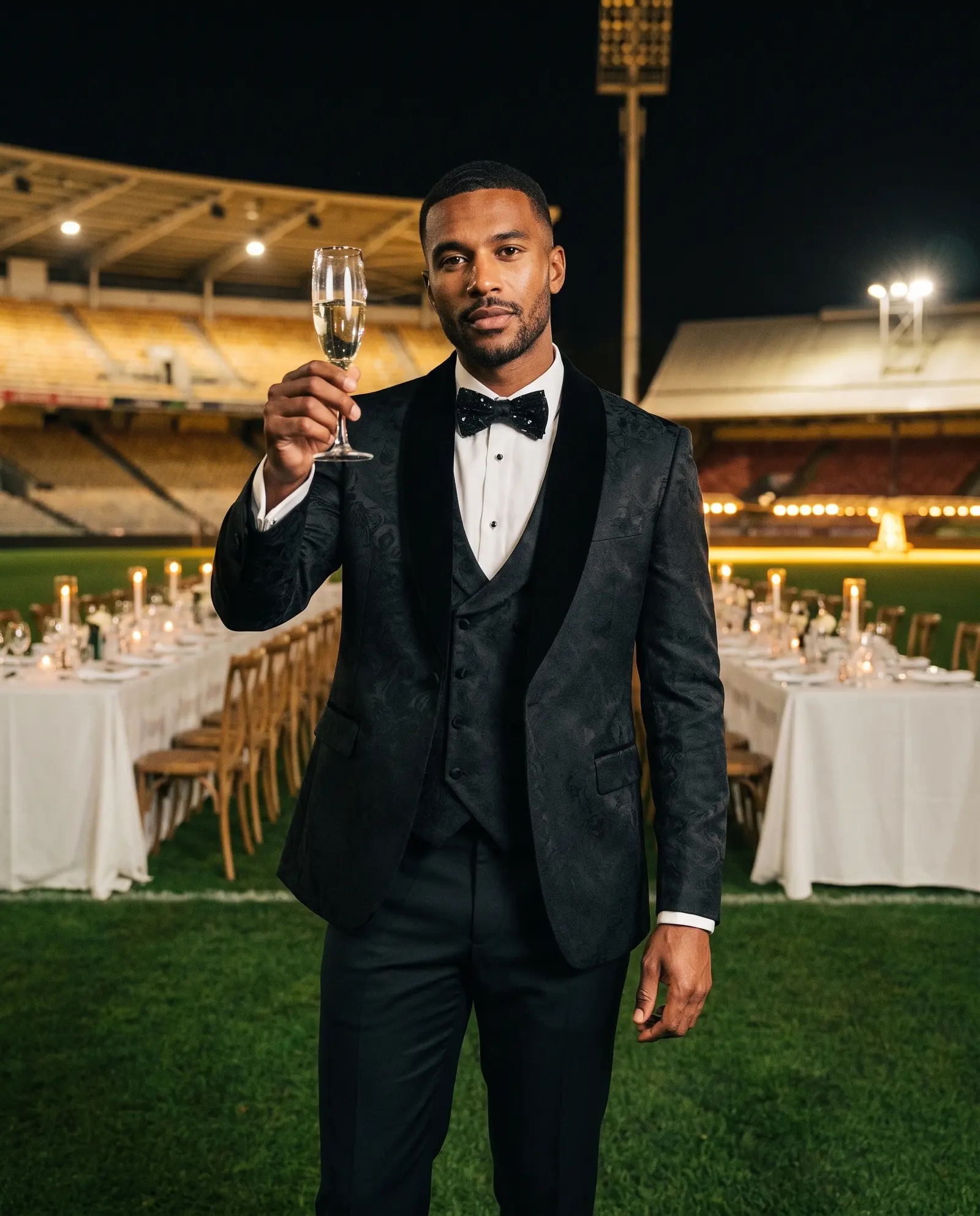Black tonal jacquard Cadogan three piece tuxedo