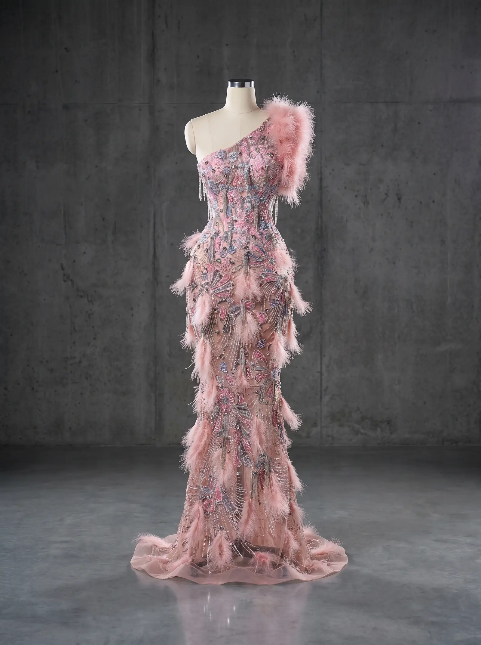 Blush Swan column gown, mannequin