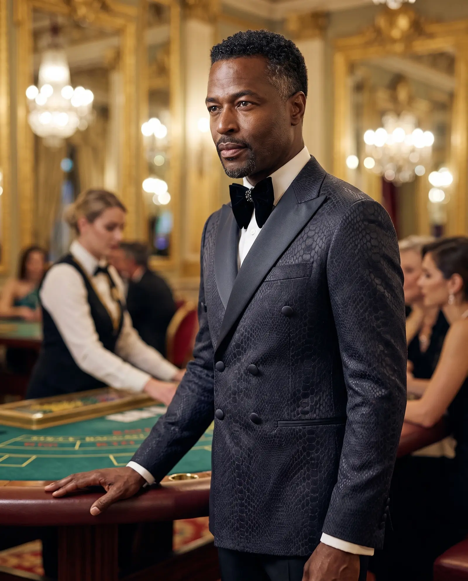 Black croc jacquard Aston tuxedo occasion photograph