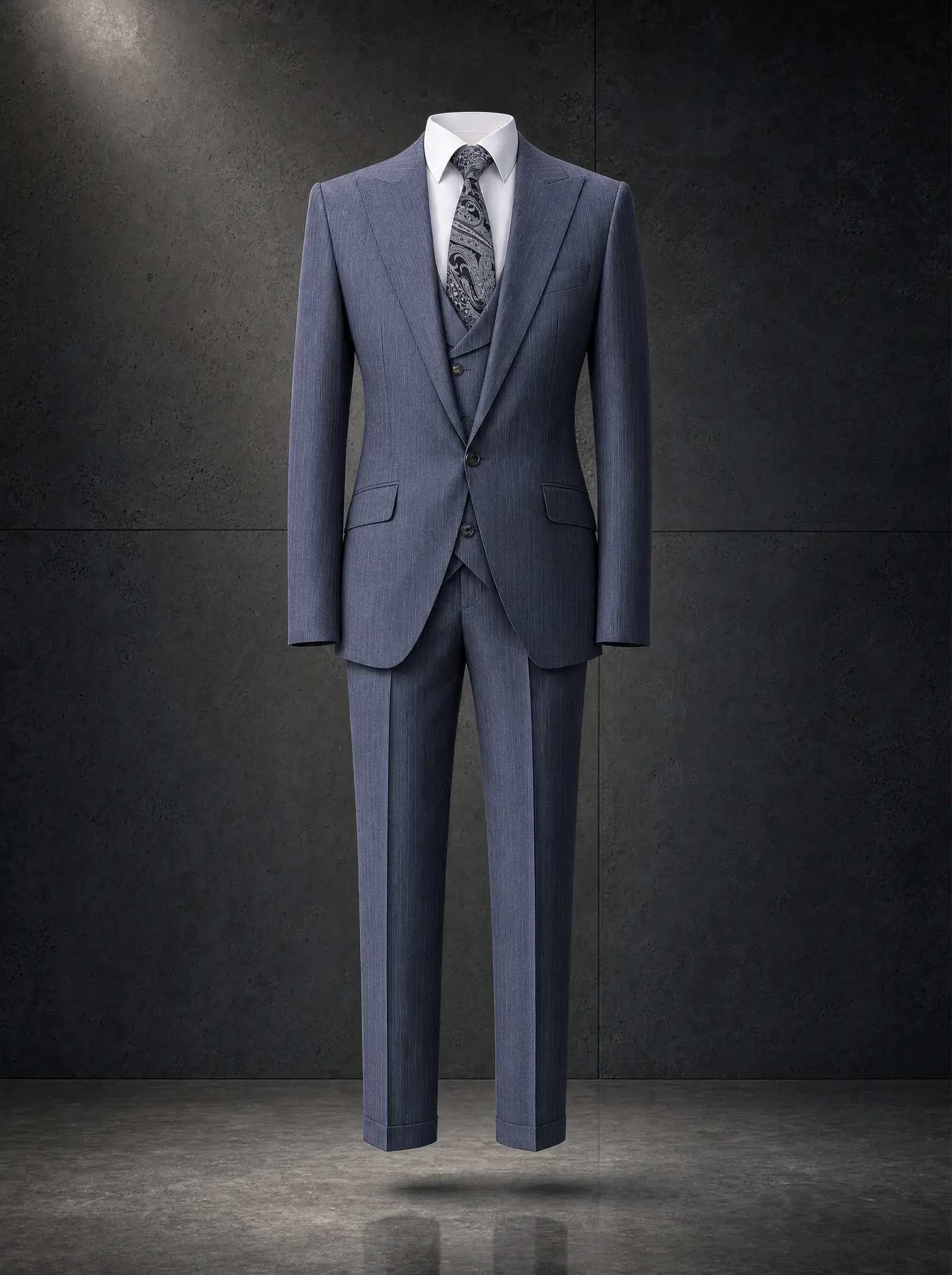 Slate pinstripe Sterling three piece suit