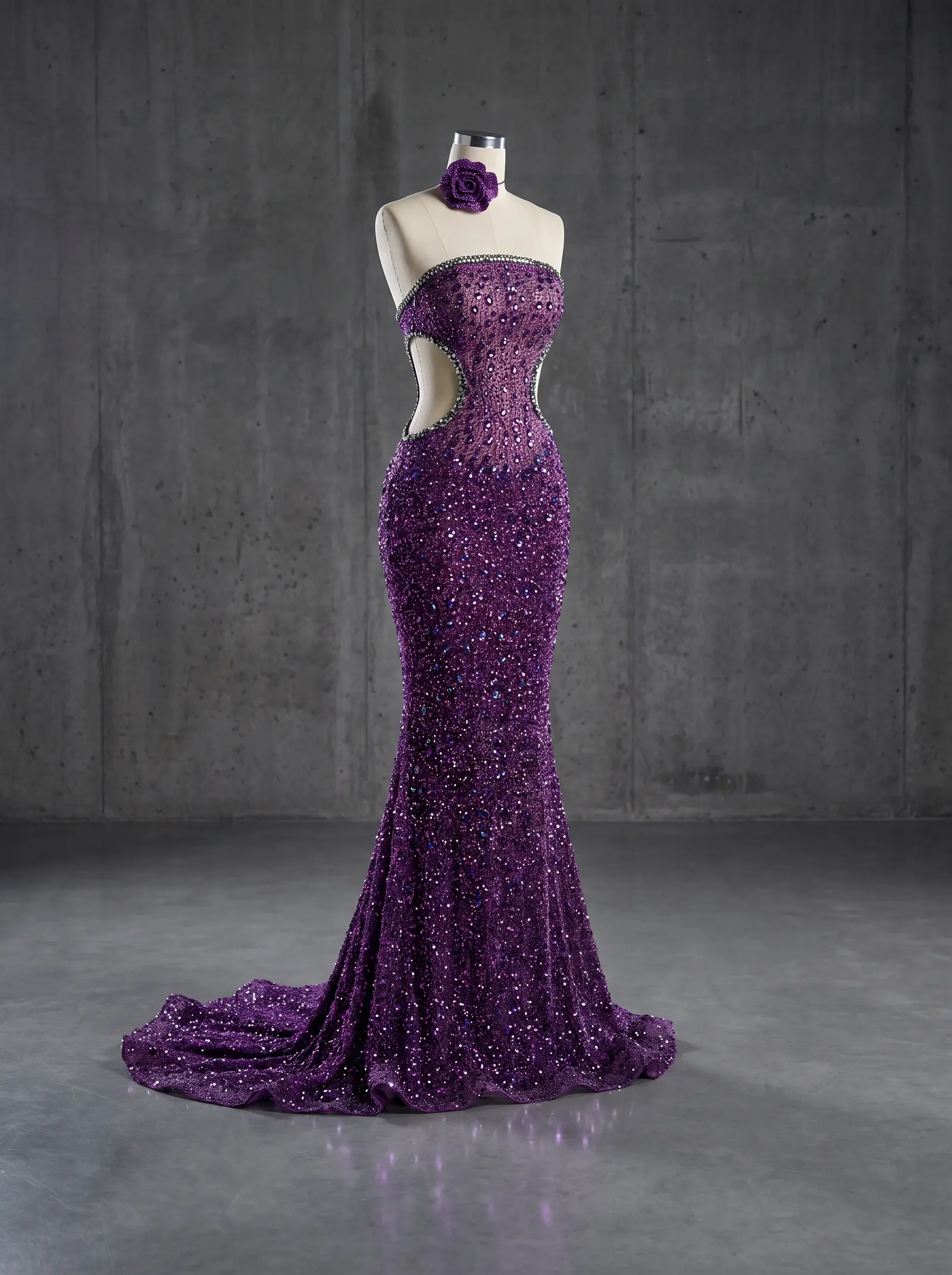 Amethyst Orchid mermaid gown, mannequin
