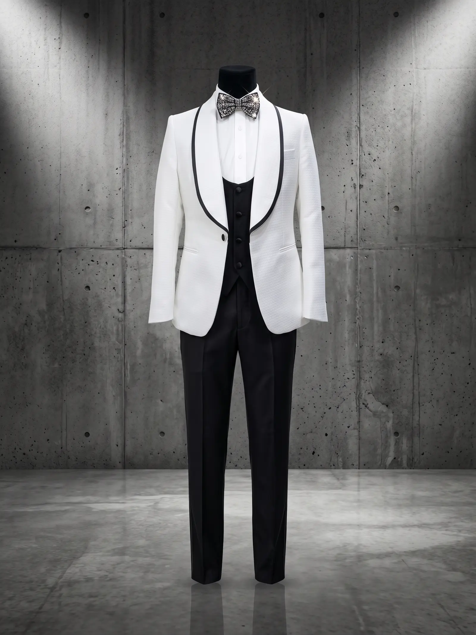 Ivory jacquard Garda three piece tuxedo