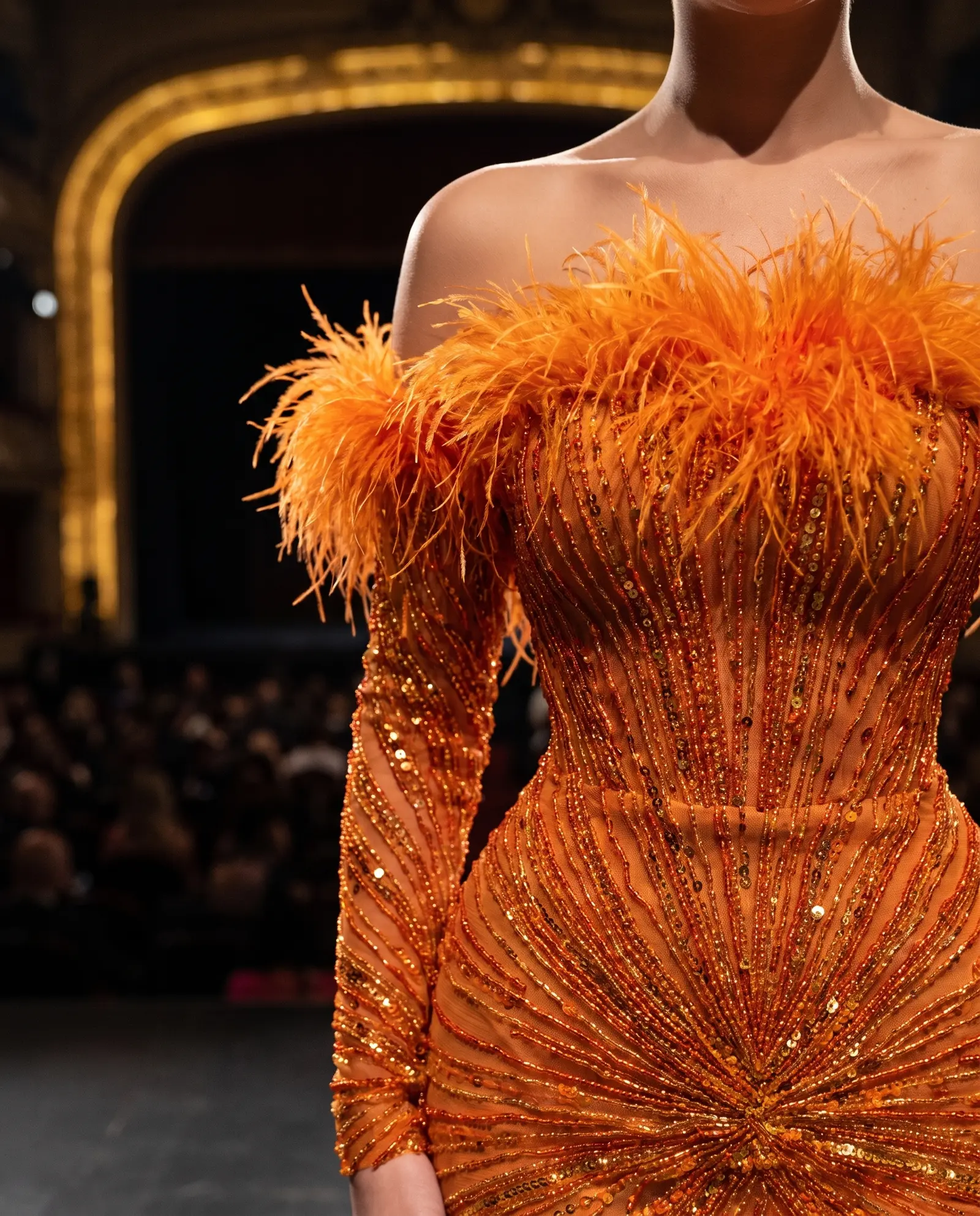 Burnt orange Blaze column gown occasion photograph