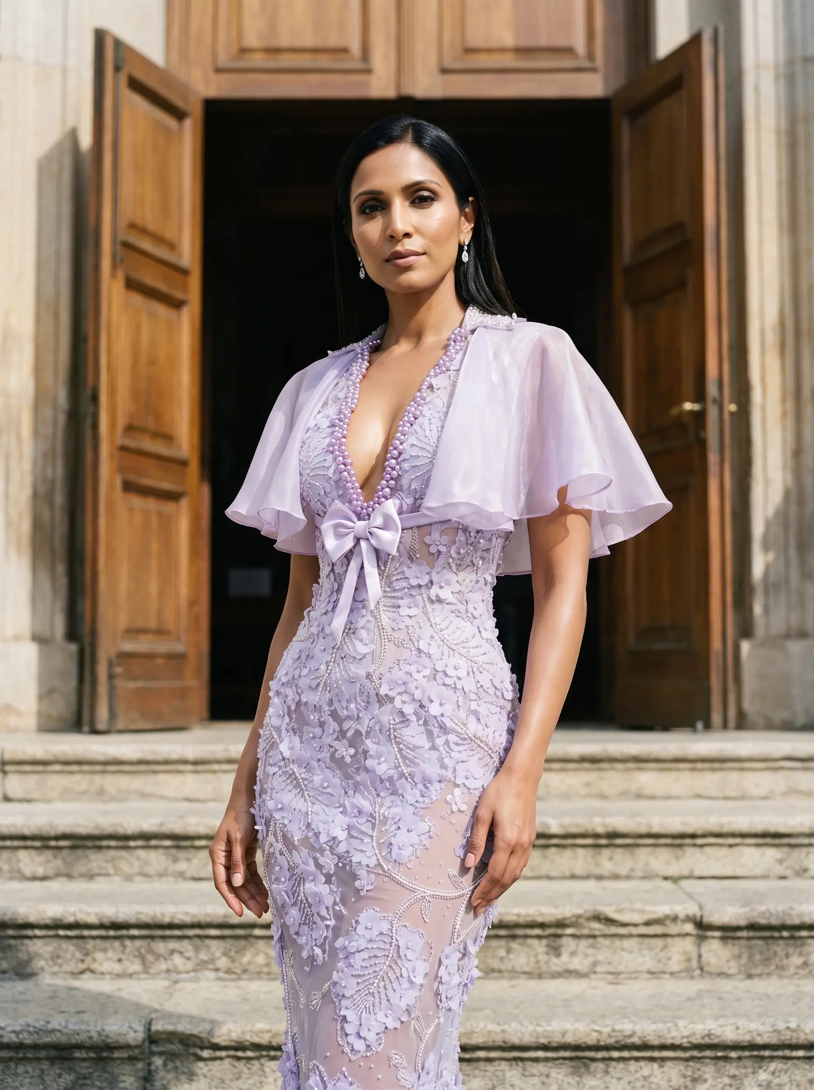 Lavender Sonnet column gown occasion photograph