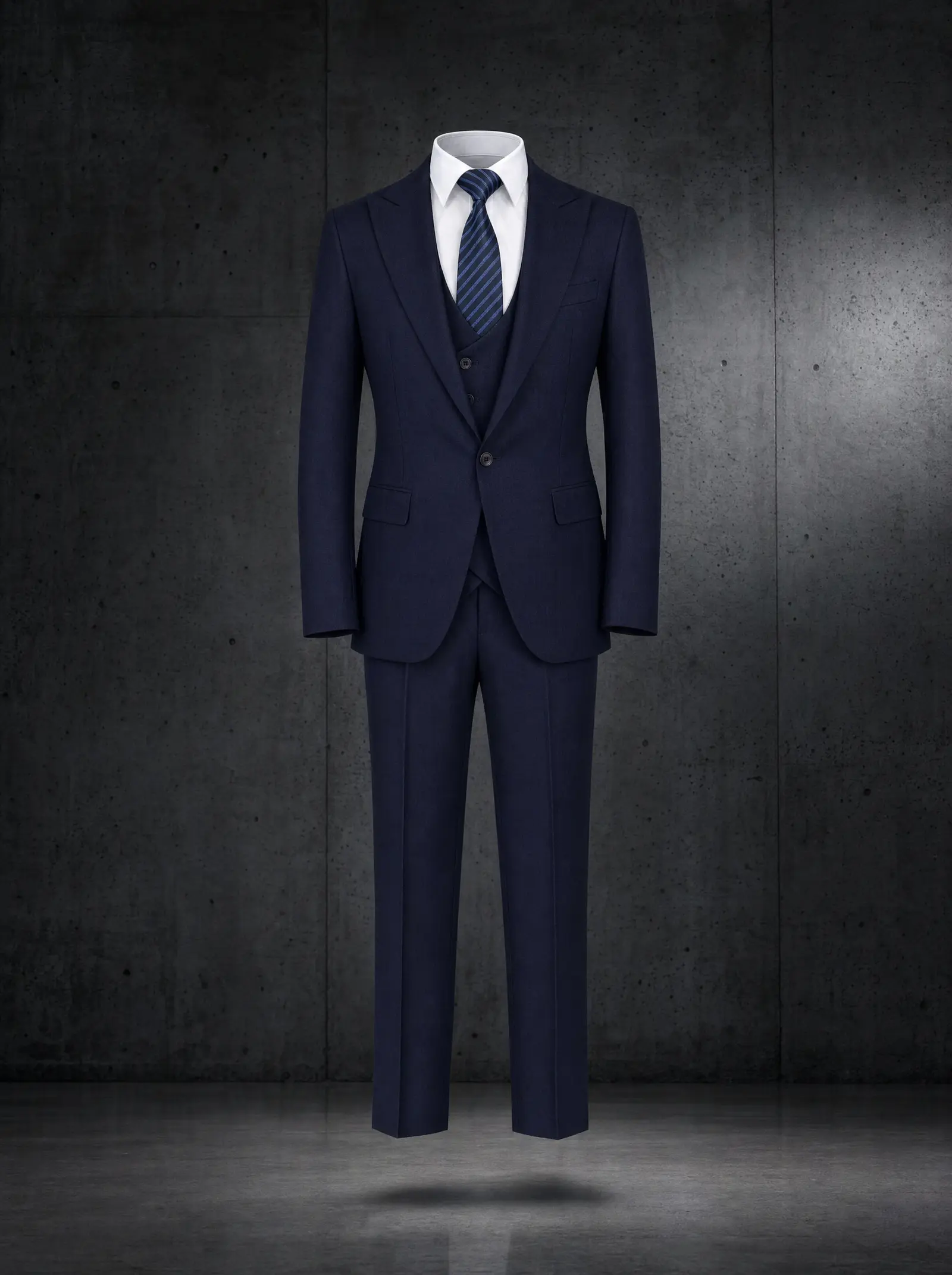 Midnight navy Whitehall three piece suit, ghost