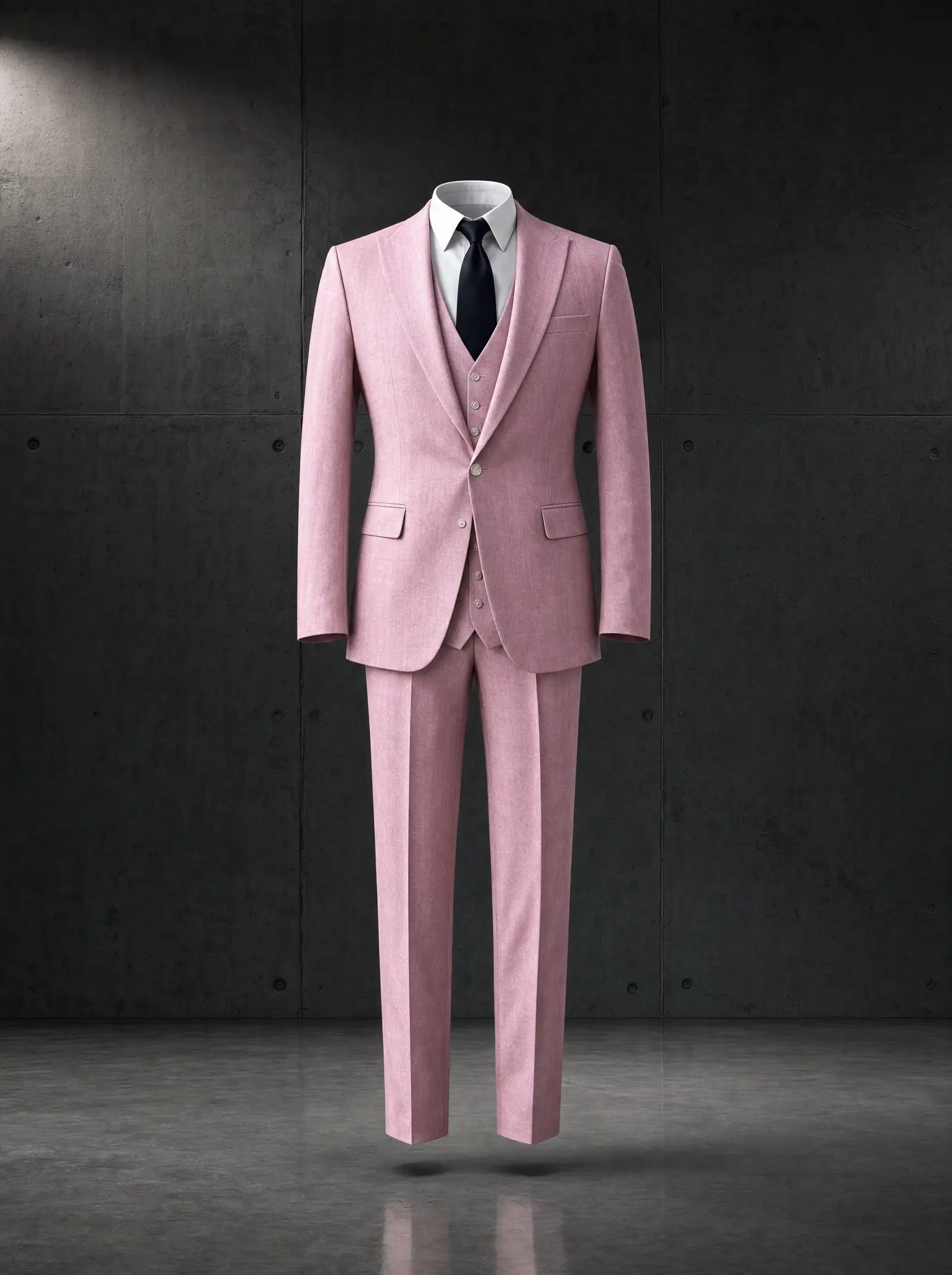 Blush herringbone Covenant three piece suit, ghost