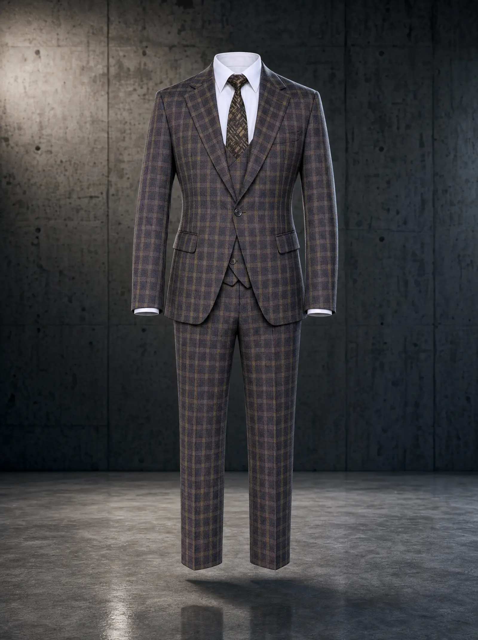 Brown and olive plaid Hawthorne three piece suit