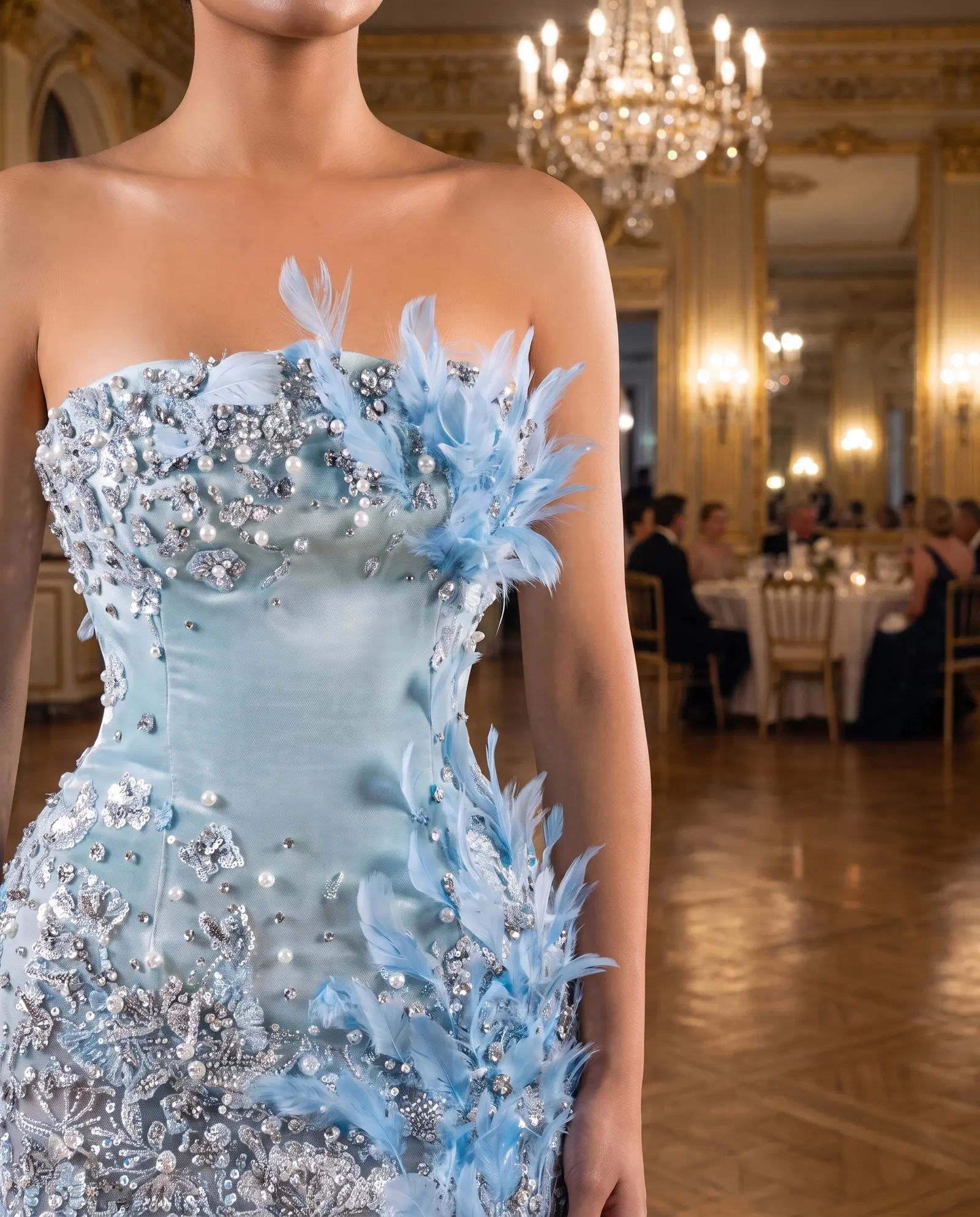 Ice blue Glacier column gown occasion photograph