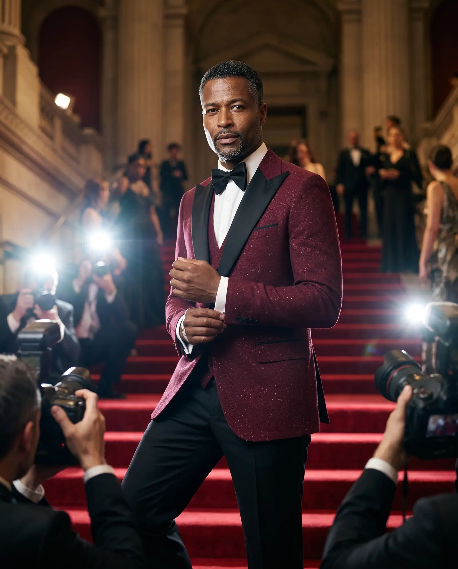 Wine jacquard Marlowe three piece tuxedo