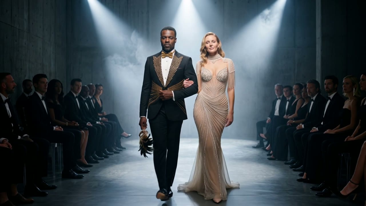 Couples wearing Malik Alexander formalwear in a house film
